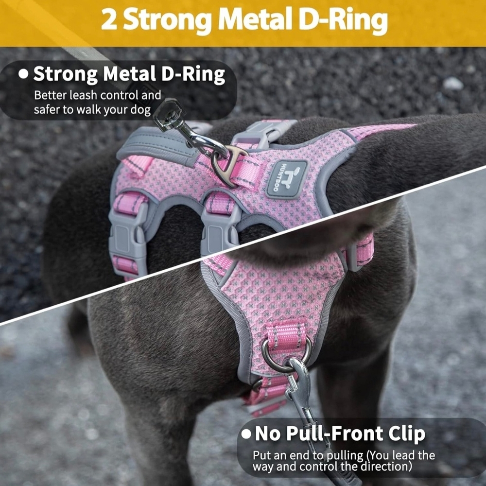 Pink Dog Harness with Strong Metal D-Ring
